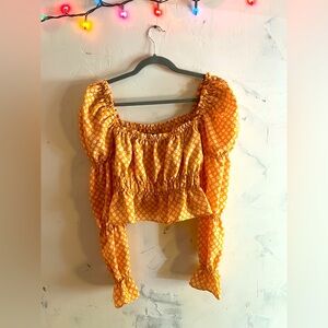 H&M Floral Orange and White Ruffle Blouse